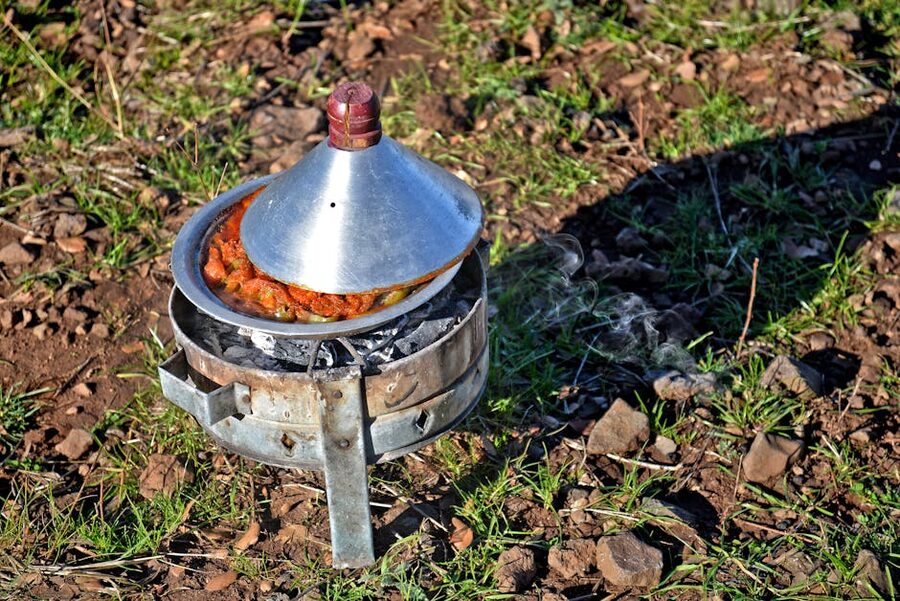 Moroccan tagine cooking on portable stove