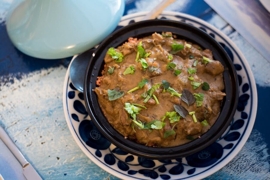 Moroccan tagine with fresh herbs