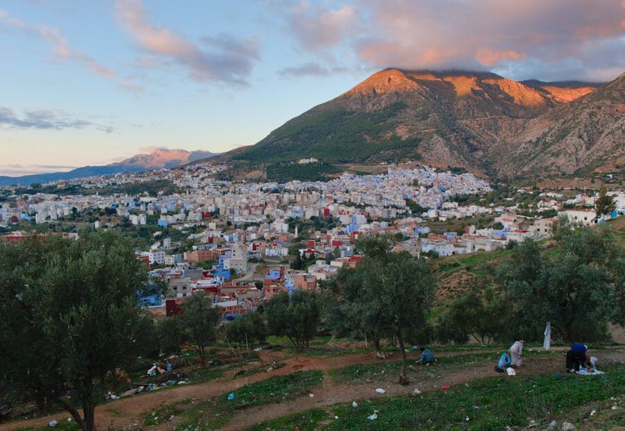 Moroccan town Atlas Mountains sunset
