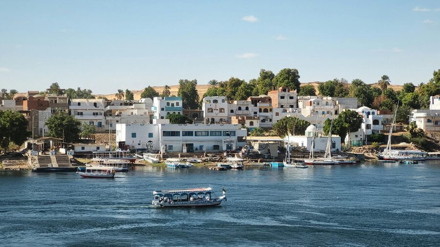 Aswan riverside with traditional boats