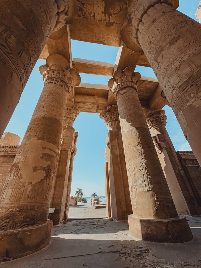 Ancient stone columns at Kom Ombo Temple Egypt