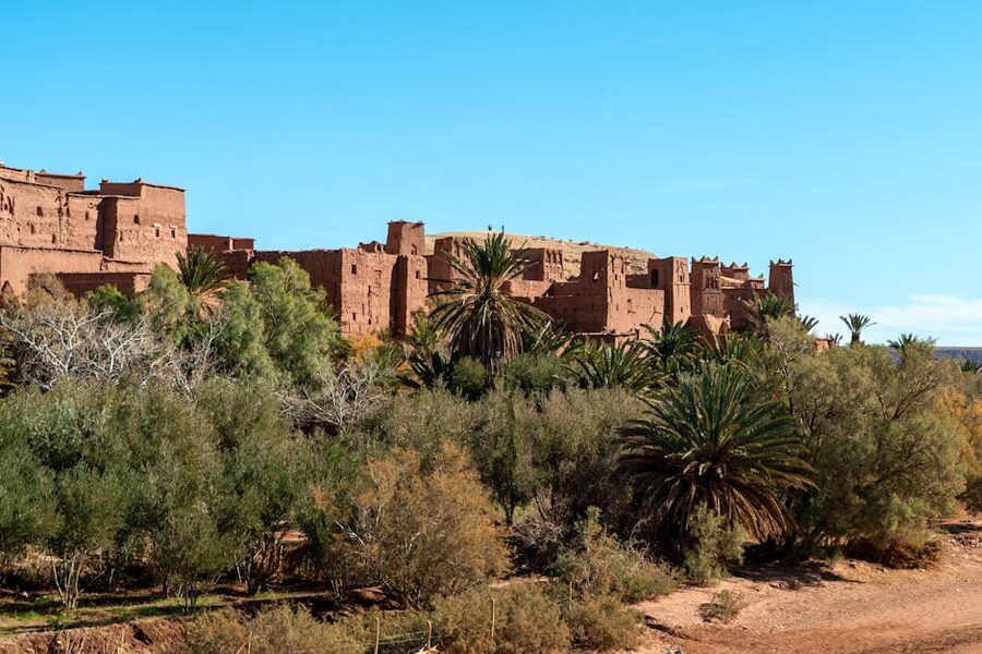 Ait Benhaddou kasbah with palm groves