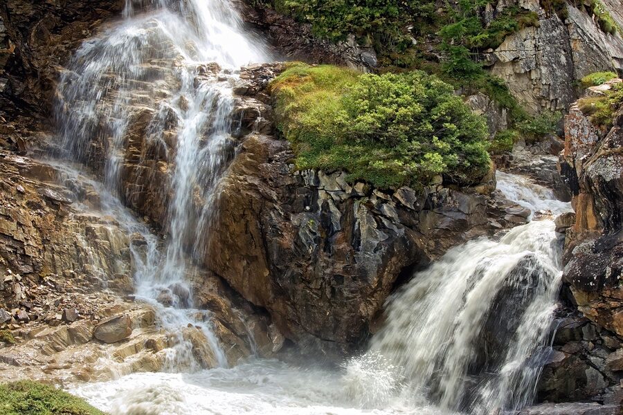 Rocks waterfall river wild environment