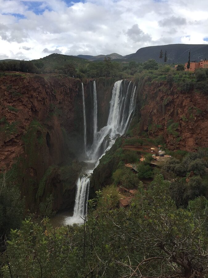 Ouzoud Waterfalls from above panoramic view