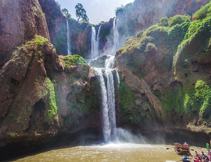 Ouzoud Waterfalls surrounded by spring foliage Morocco