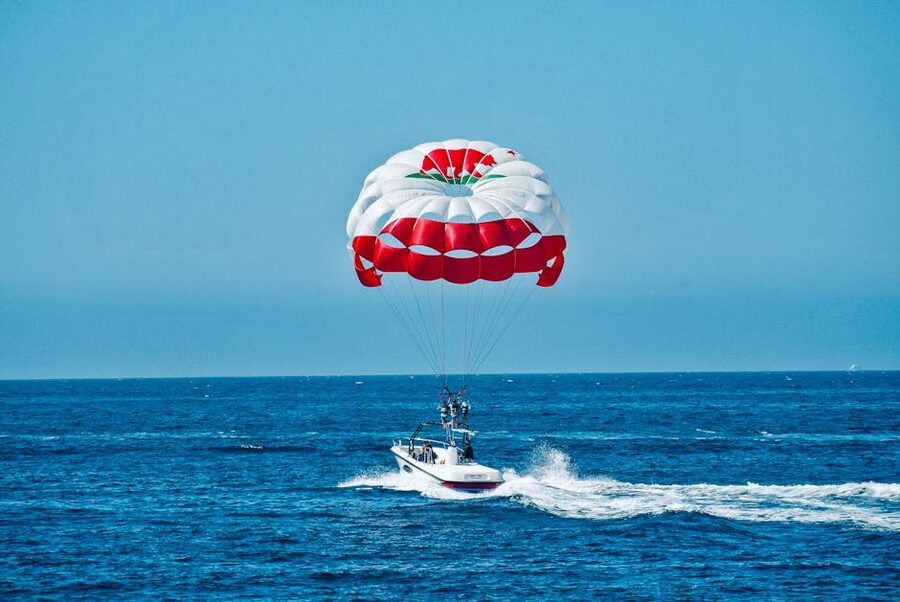 Dynamic parasailing experience over blue ocean