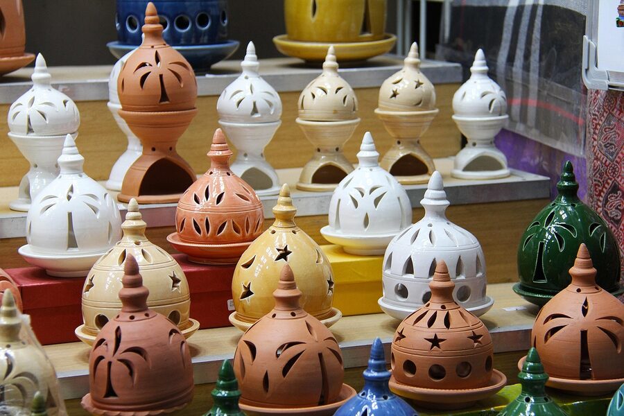 Handmade ceramic pottery at traditional market