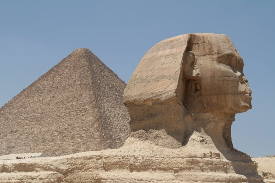 Great Sphinx Pyramid Giza clear sky