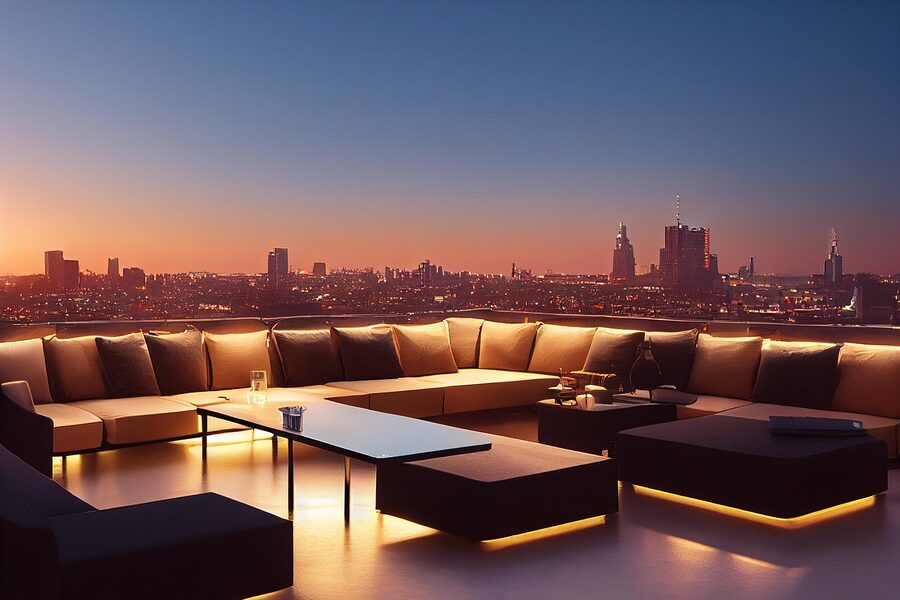 Rooftop bar with panoramic city view