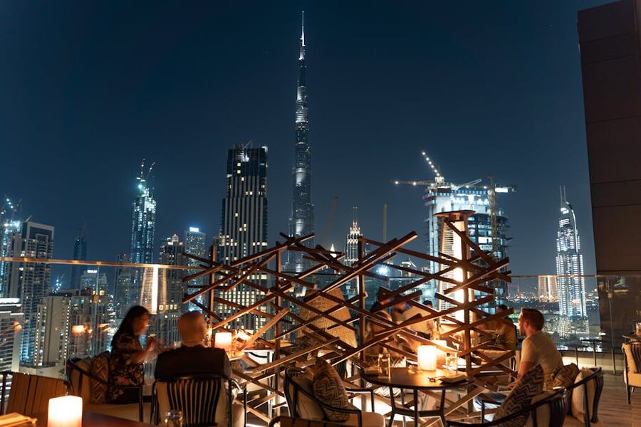 Rooftop dining experience with Dubai skyline views