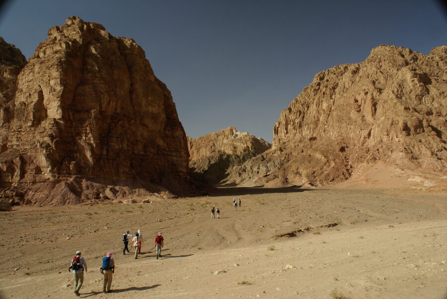 Hikers in a wadi on Sinai