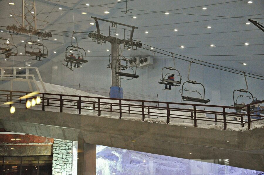 Ski Dubai Snow Park interior with visitors enjoying snow activities