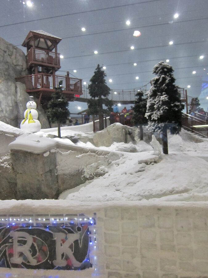 Interior view of Ski Dubai showing snow activities and visitors