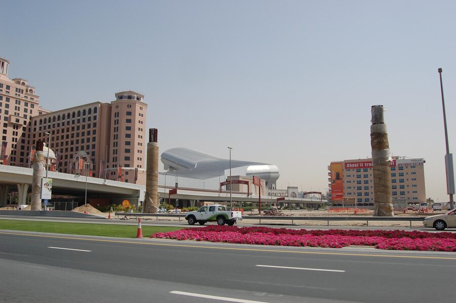 Overview of Ski Dubai indoor ski resort showing snow-covered slopes and chairlift