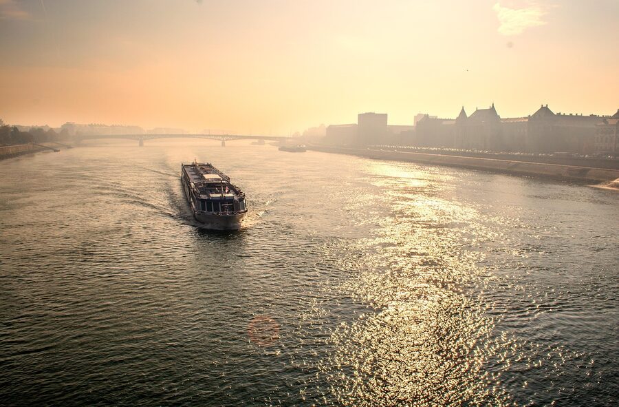 Beautiful city skyline during sunset with golden light