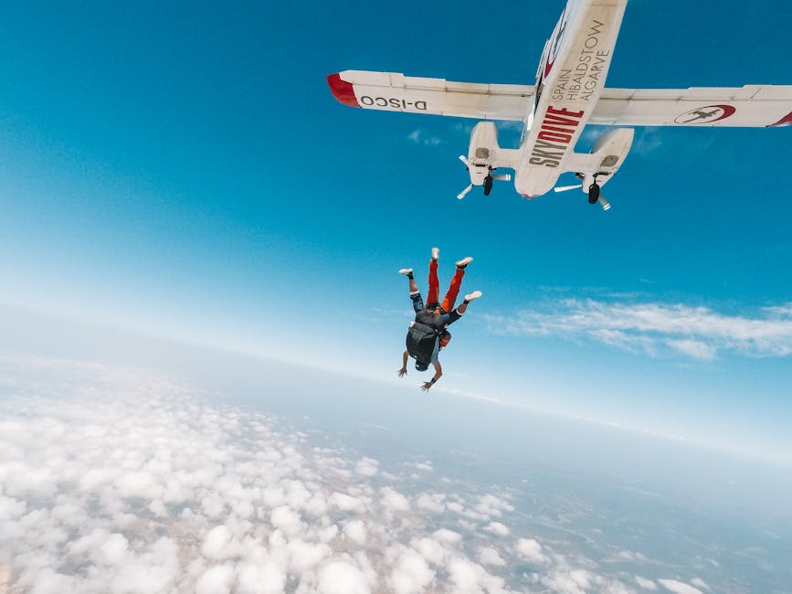 Tandem skydiving with breathtaking view of coastline below