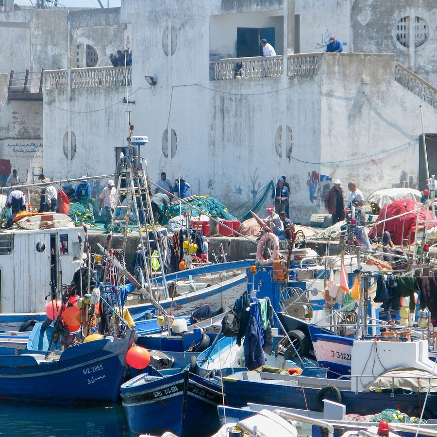 Tangier port with fishing boats