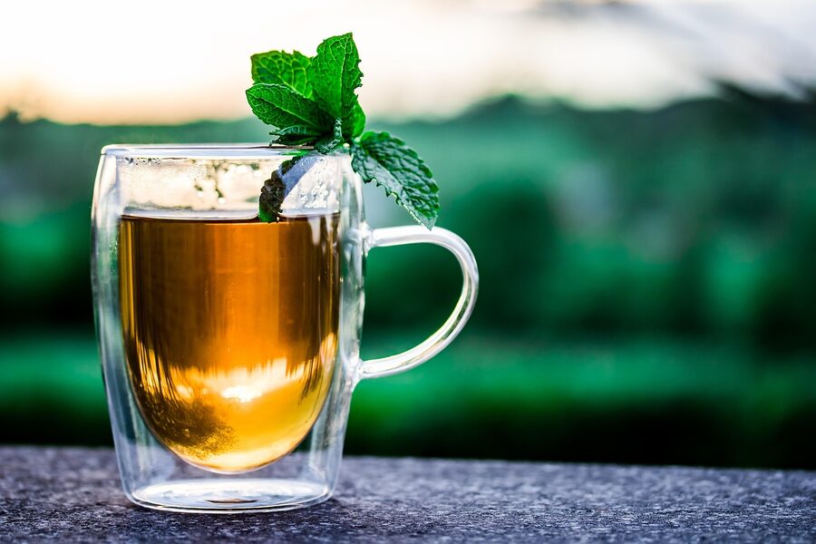 Arabic mint tea served in traditional glass