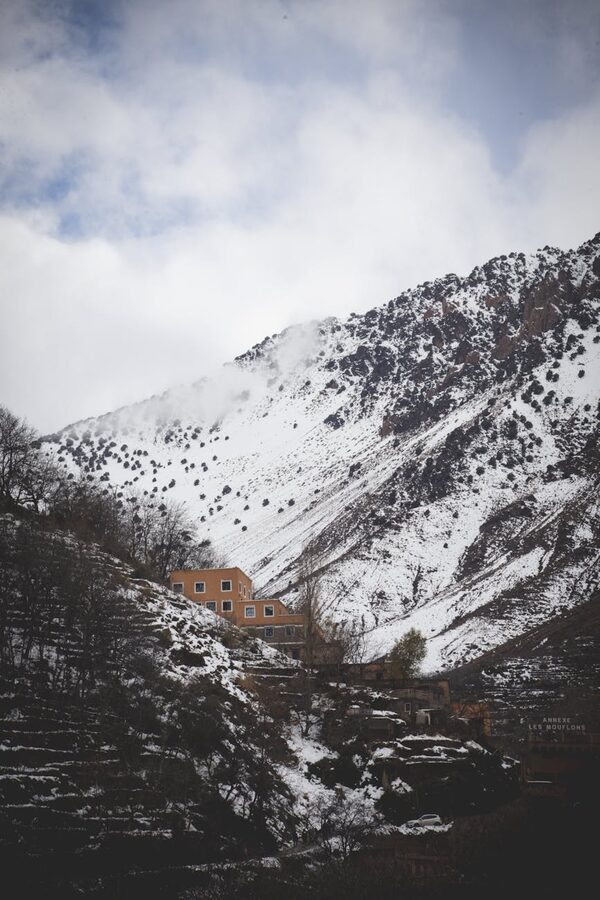 Snowy mountain village Imlil Morocco