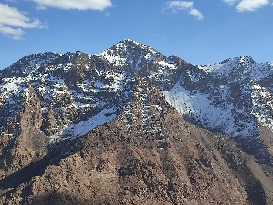 Jebel Toubkal summit in Atlas Mountains