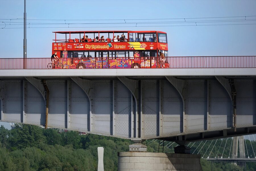 Red double decker tourist sightseeing bus