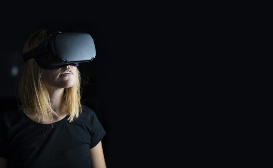 Virtual reality headset being used for immersive experience