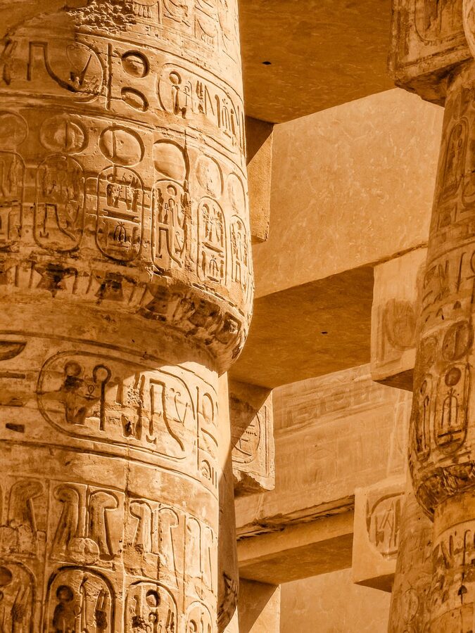 Hieroglyphics on columns at Karnak Temple