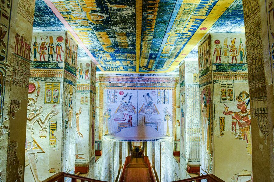 Decorated corridor in ancient Egyptian tomb