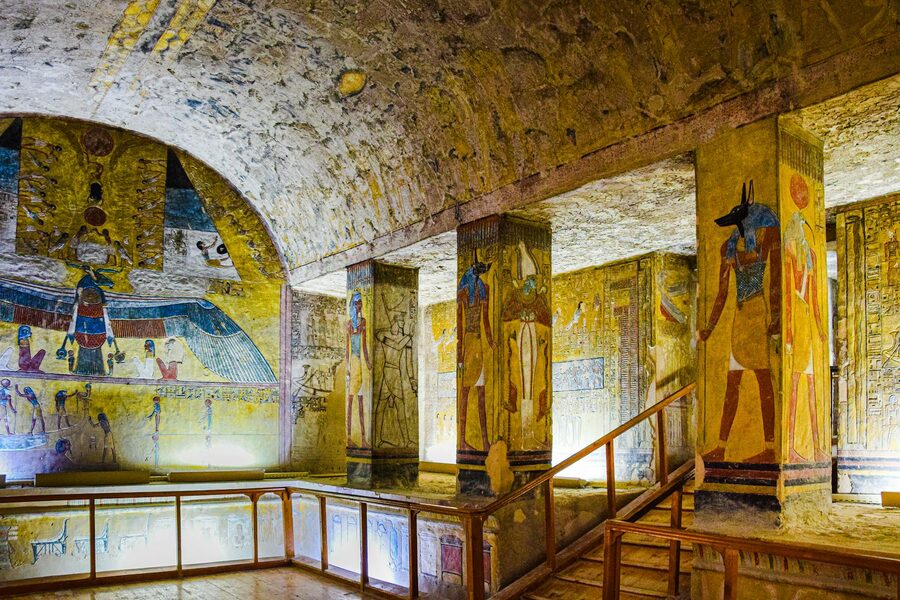 Ancient Egyptian tomb paintings in Valley of Kings