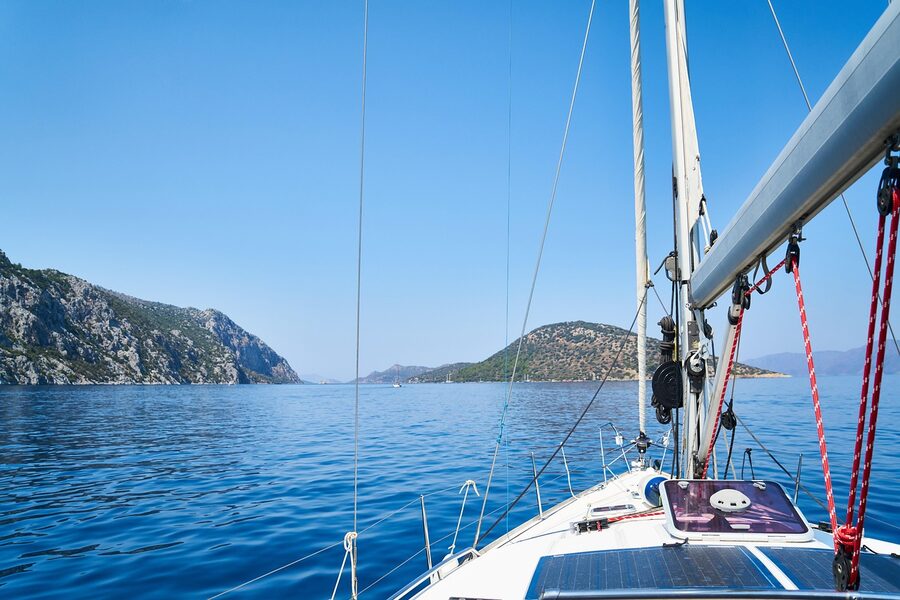 Yacht deck with ocean view and clear blue sky