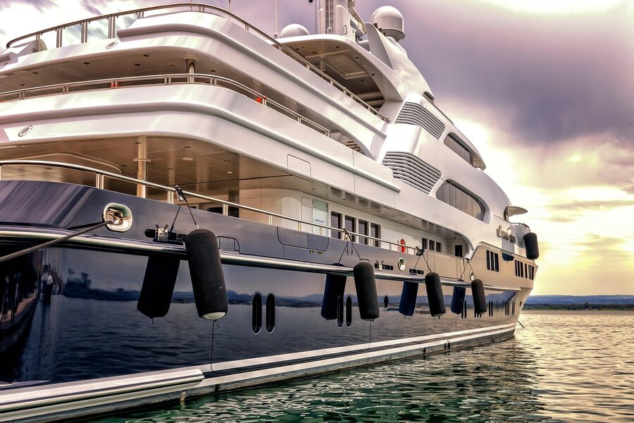 Luxury yacht interior with comfortable seating and modern design