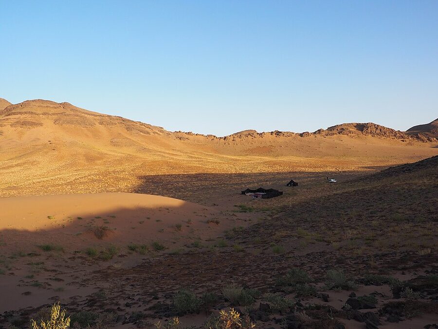 Desert experience tourist camp at Zagora Morocco with Berber tents