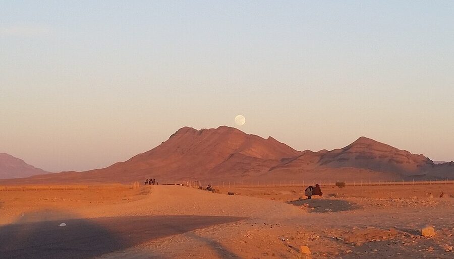 Moonrise in the Sahara desert near Zagora Morocco