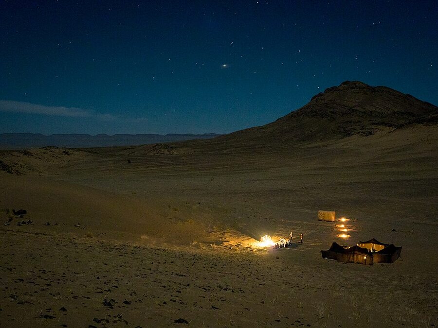 Night time at a Berber desert camp near Zagora Morocco